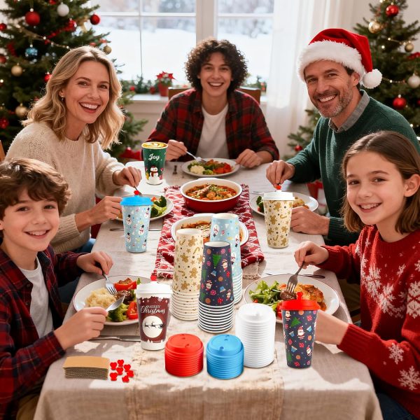 CUPLOOV Retro Christmas Cups Leak Proof Disposable Party-5