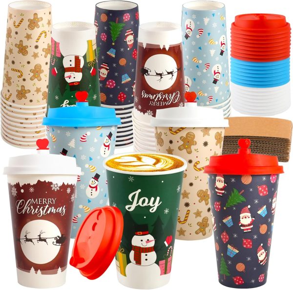 CUPLOOV Retro Christmas Cups Leak Proof Disposable Party-0