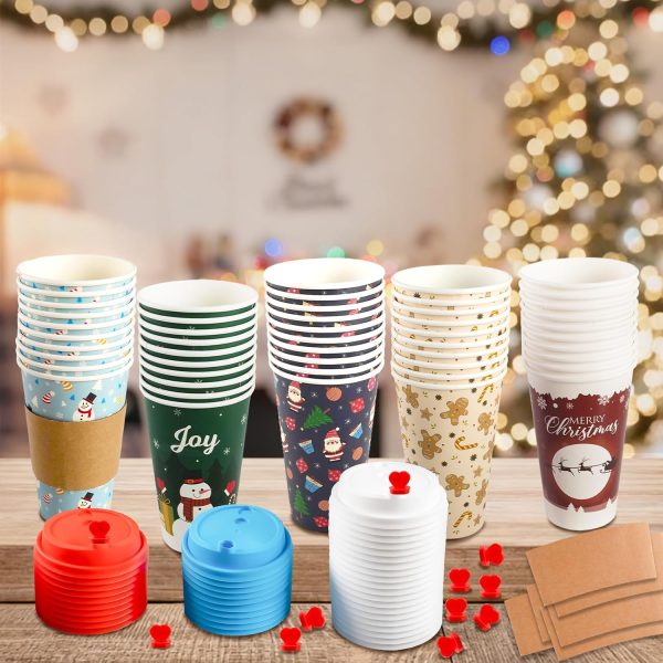 CUPLOOV Retro Christmas Cups Leak Proof Disposable Party-4