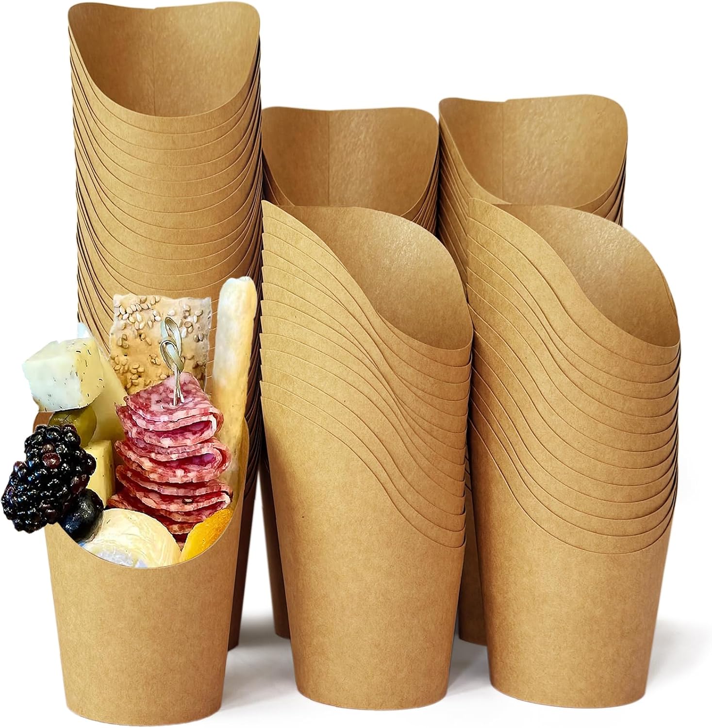 CAMKYDE brown charcuterie cups displayed on a party table