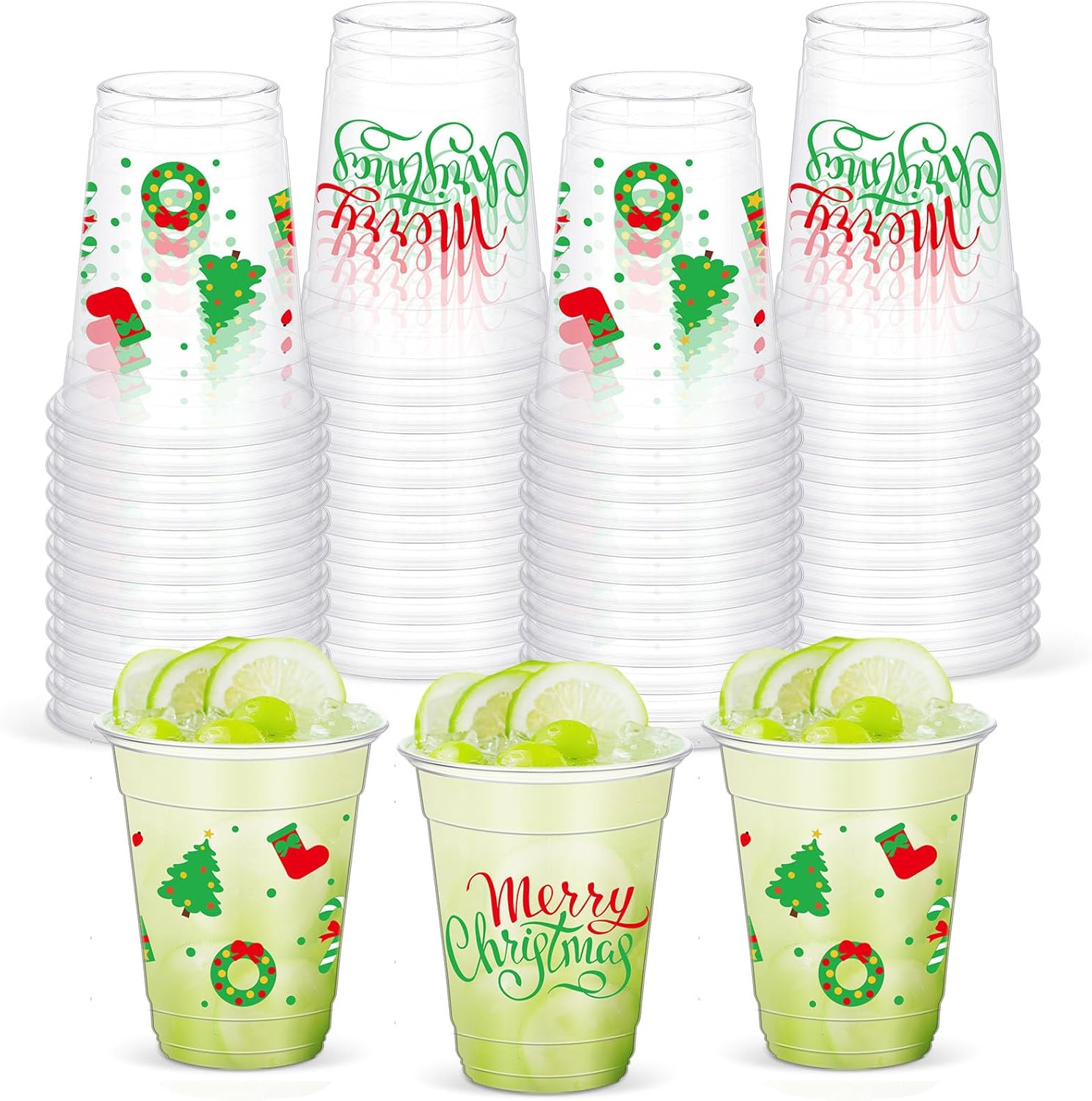 Yaomiao Christmas plastic cups displayed in a festive setting