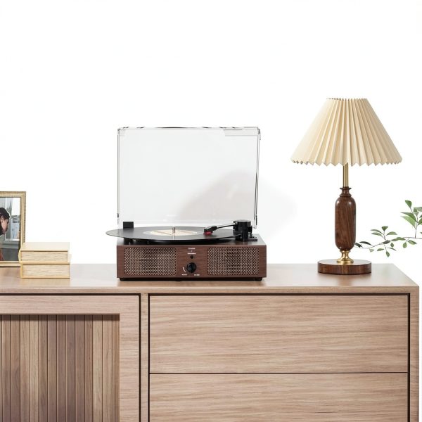 Mersoco Wooden Vinyl Player with Built-in Speakers-5