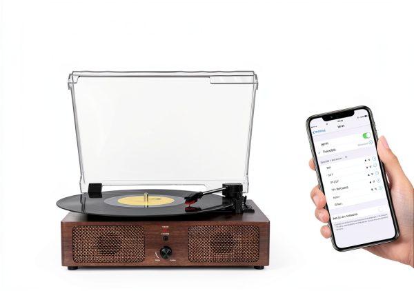 Mersoco Wooden Vinyl Player with Built-in Speakers-1