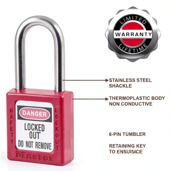 Master Lock Red Lockout Tagout Safety Padlock with Key 410RED 1.5"-3