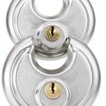 Keyed Alike Discus Padlocks,Stainless Steel Disc Padlock with Same Key for Storage Unit, Sheds, Garages and Trailer，4 Pack-0
