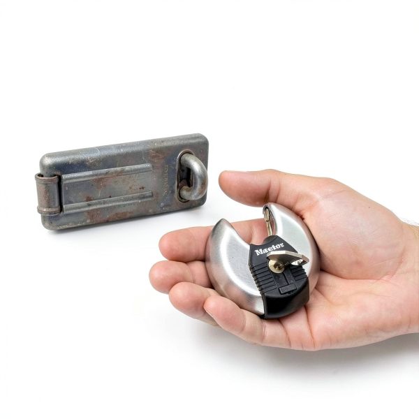 Master Lock Magnum Heavy-Duty Stainless-Steel Discus Padlock with Keys, Keyed Alike Heavy Duty Storage Lock for Indoor or Outdoor Use, M40XKAD-4