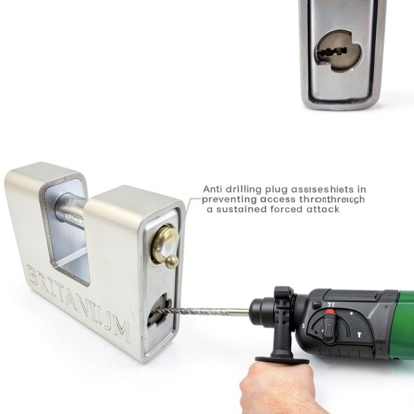 Britanium® BRP74 [Armoured] High Security Padlock - [Anti Drill Cylinder] - Heavy Duty Lock for Storage Unit with 0.67” Shackle Clearance, Motorbike, Shed & Garage Silver-2