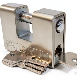 Britanium® BRP74 [Armoured] High Security Padlock - [Anti Drill Cylinder] - Heavy Duty Lock for Storage Unit with 0.67” Shackle Clearance, Motorbike, Shed & Garage Silver-0