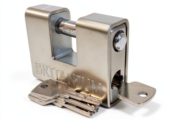 Britanium® BRP74 [Armoured] High Security Padlock - [Anti Drill Cylinder] - Heavy Duty Lock for Storage Unit with 0.67” Shackle Clearance, Motorbike, Shed & Garage Silver-0