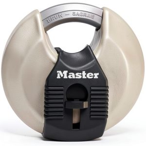 Master Lock Magnum Heavy-Duty Stainless-Steel Discus Padlock with Keys, Keyed Alike Heavy Duty Storage Lock for Indoor or Outdoor Use, M40XKAD-0
