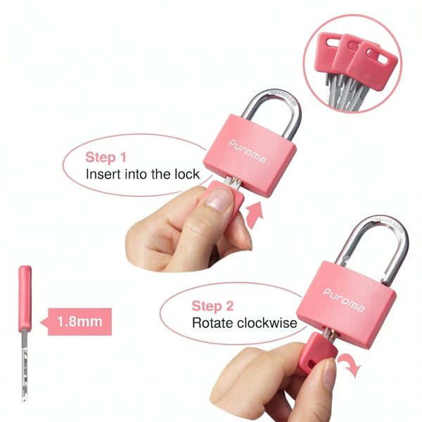 Puroma Keyed Padlock 2 Pack Pink Aluminum Locks with 3 Keys Alike for-1