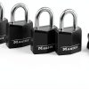Master Lock Black Outdoor Key Lock, Standard Weather Resistant Padlock with Cover, Keyed Alike Padlocks for Lockers, Fences, Sheds, or Other Equipment, 4 Pack, 131Q-2